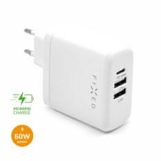 Ewent FIXED FIXC60-C2U-WH USB-C + 2xUSB PD support 60W White, hišni polnilec