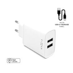 Ewent FIXED SFIXC15-2UM-WH 2xUSB USB/micro USB Kabel, 1 meter White, hišni polnilec