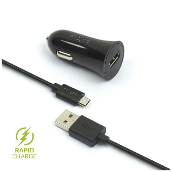 FIXED FIXED FIXCC-UM-BK komplet avtopolnilnika z USB izhodom in USB/micro USB kablom, 1 meter, 12W črn