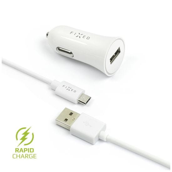 FIXED FIXED FIXCC-UM-WH komplet avtopolnilnika z USB izhodom in USB/micro USB kablom, 1 meter, 12W bel