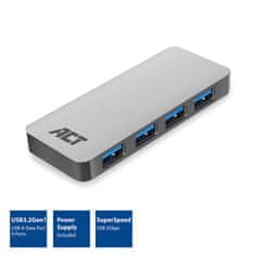 ACT AC6120 USB Hub A 3.2, 4 vhodi, napajalnik, siv