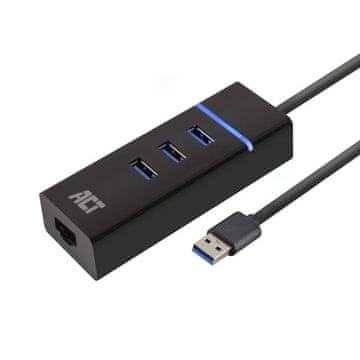 ACT AC6310 USB Hub 3.2 s 3 vrati USB-A in ethernetom (RJ45) črn