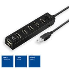 ACT AC6215 USB Hub 7 vrat s stikalom za vklop in izklop, USB A 2.0, 0,65m, črn