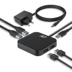 ACT AC6305 USB 3.2 Hub 4 vrata, 10W napajalnik, črn