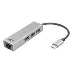 ACT AC7055 USB-C Hub 3 vrata USB A 3.2 z Gigabyte Ethernet siva