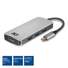 ACT Adapter in USB Hub AC7024 USB-C v HDMI 4K/ 3 vhodi USB A/C 3.2 siv