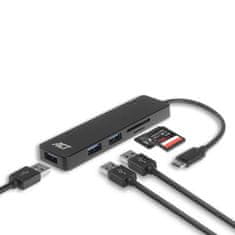 ACT AC6405 USB-C Hub 3 vrata USB A 3.2 s čitalnikom kartic črn