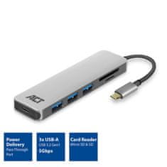 ACT AC7050 USB-C Hub 3 vrata USBA 3.2 z bralnikom kartic siva