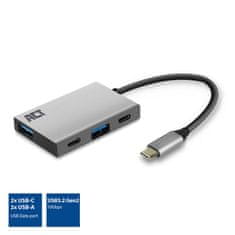 ACT AC7070 USB C Hub 4 vrata z 2x USB-C in 2x USB-A 3.2 siv