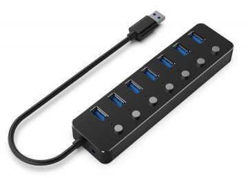 Gembird UHB-U3P7P-01 7-vrat USB 3.1 HUB s stikali črn