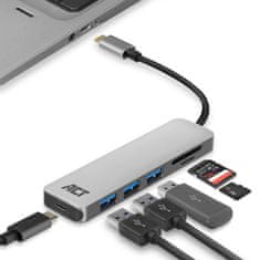 ACT AC7050 USB-C Hub 3 vrata USBA 3.2 z bralnikom kartic siva