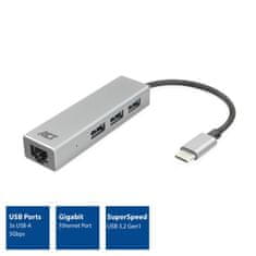 ACT AC7055 USB-C Hub 3 vrata USB A 3.2 z Gigabyte Ethernet siva