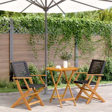 Vidaxl vidaXL 3-delni bistro set, črn PE ratan in les