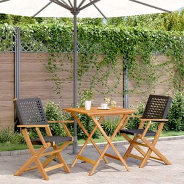 Vidaxl vidaXL 3-delni bistro set, črn PE ratan in les