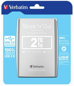 Verbatim Store´n´ Go 2,5" 2TB USB 3.0 srebrn