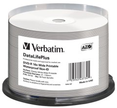 Verbatim DVD-R 4,7 GB/ 16x/ ŠIROKO GLOSTI VODOVARNOSTNI/ tiskljiv NoID/ 50 paketov/ vreteno