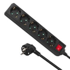 Maclean Maclean Power Strip, podaljšek s 5 vtičnicami, s stikalom, črn, nemški tip, 3500 W, 1,4 m, MCE226G