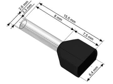 slomart Blow 43-087# Izolirani konektor tulejka 2x1,5/8 mm, črn, 100 kosov