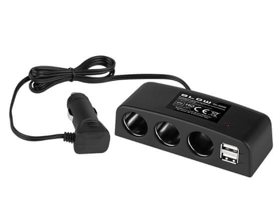 Blow 96-880# Razdelilnik za vžigalnik cigaret 1x vtič/3x vtičnica+2xusb cs-43 kabel