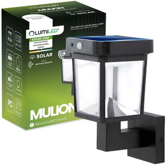 LUMILED Solarna vrtna svetilka LED fasadna stenska svetilka MULION 4000K IP44 PIR