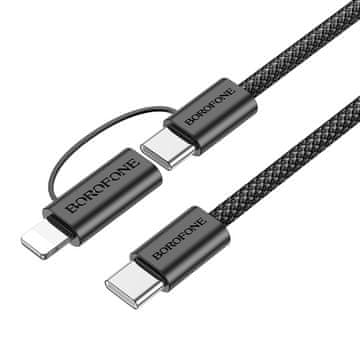 shumee Borofone BX104 Primo USB-C na USB-C + Lightning kabel 60W 3A 1m črn