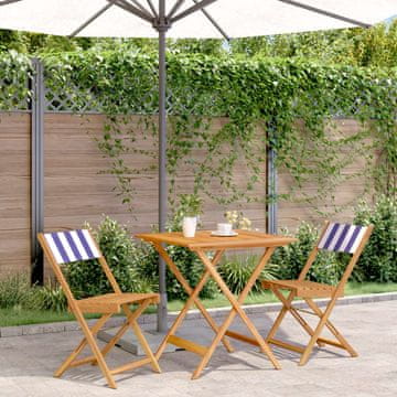 Vidaxl vidaXL 3-delni bistro set, modro-belo blago in les