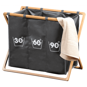 Kesper Zložljiva košara za perilo Kesper 63×38×57 cm, 3 predelki, bambusov okvir