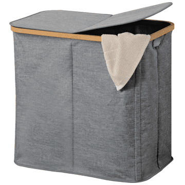 Kesper Košara za perilo Kesper z bambusovim okvirjem in pokrovom, 2 predala, siva 54,5×33×50 cm