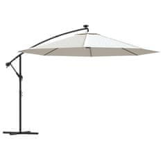 Vidaxl Previsni senčnik z LED lučmi in kovinskim drogom 350 cm peščen