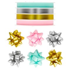 Pakiranje set-6 rozete, 4 trakovi širine 1cm, dolžina 4m, 4 barve