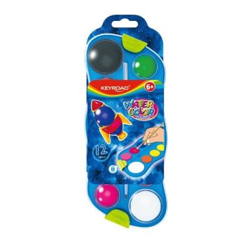 KEYROAD Vodne barve s slikarsko paleto, 12 barv