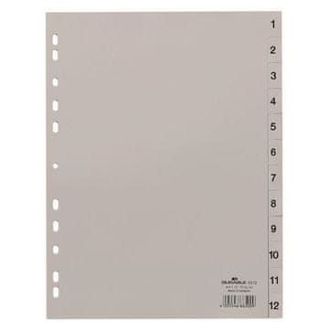 Durable Trajni plastični razdelilniki - A4, sivi, 1-12
