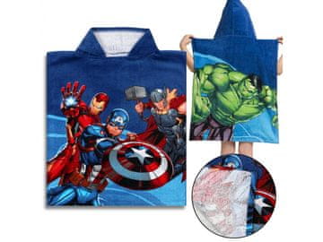 MARVEL COMICS MARVEL Avengers Bazenjska brisača, hitro sušeča pončo s kapuco za otroke na plažo, 100% bombaž 50x115 cm OEKO-TEX