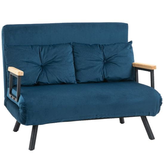 HOMCOM Raztegljiv Kavč Relax Stol Postelja Funkcija Zložljiv Kavč Žametna Hrbtna Blazina Nastavljivo Naslonjalo Modra 102X73X81Cm