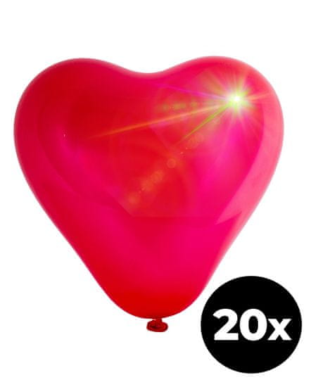Aga4Kids Lateksni balon Srce z LED diodo Rdeč 25 cm 20 kos