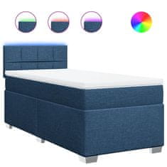 Vidaxl Box spring postelja z vzmetnico modra 90x200 cm blago