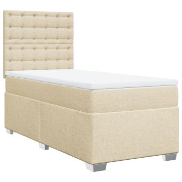 Vidaxl Box spring postelja z vzmetnico krem 90x200 cm blago