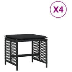 Vidaxl Vrtni stolčki z blazinami 4 kosi črni 41x41x36 cm poli ratan