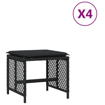 Vidaxl Vrtni stolčki z blazinami 4 kosi črni 41x41x36 cm poli ratan