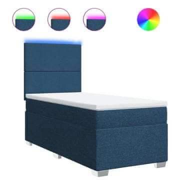 Vidaxl Box spring postelja z vzmetnico modra 90x190 cm blago