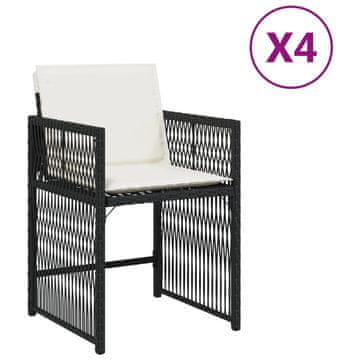 Vidaxl Vrtni stoli z blazinami 4 kosi črn poli ratan