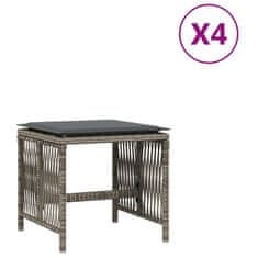 Vidaxl Vrtni stolčki z blazinami 4 kosi sivi 41x41x36 cm poli ratan