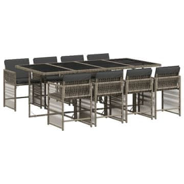 Vidaxl Vrtna jedilna garnitura 9-delna z blazinami siv poli ratan