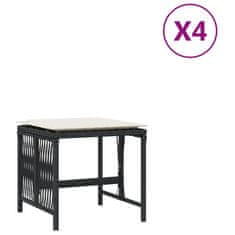 Vidaxl Vrtni stolčki z blazinami 4 kosi črni 41x41x36 cm poli ratan