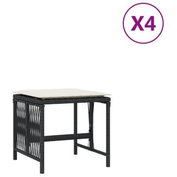 Vidaxl Vrtni stolčki z blazinami 4 kosi črni 41x41x36 cm poli ratan