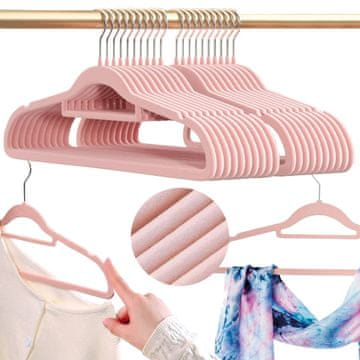 Severno Komplet žametnih obešalnikov MAGIC VELVET 20 kosov roza