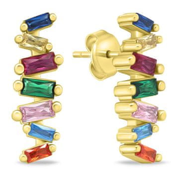 Brilio Silver Pozlačeni uhani z barvnimi cirkoni EA1036YRBW