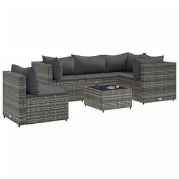 Vidaxl Vrtna sedežna garnitura 6-delna z blazinami siv poli ratan