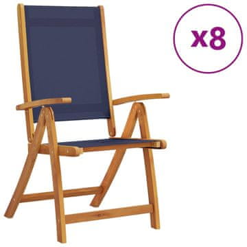 Vidaxl Zložljivi vrtni stoli 8 kosov trden akacijev les in tekstil
