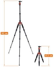 Rollei Compact Traveler Tripod št. 1/ Teža 5 kg/ Razširjeno 142 cm/ Oranžna